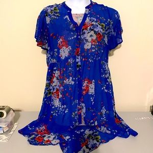 Torrid Lexie Chiffon Babydoll Tunic - Blue Floral